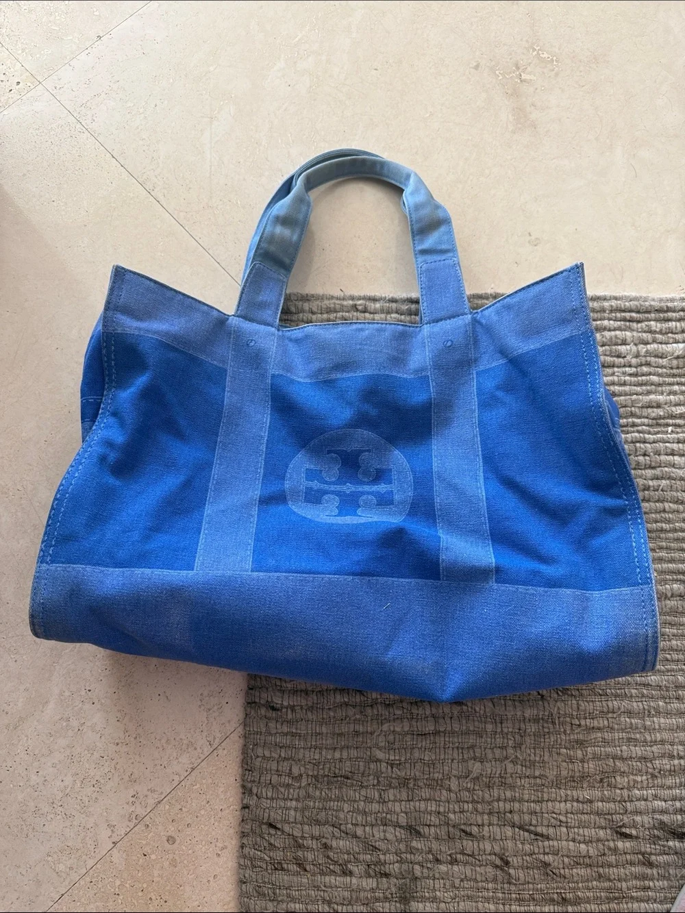 Tory Burch Royal Blue Canvas Logo Tote Bag